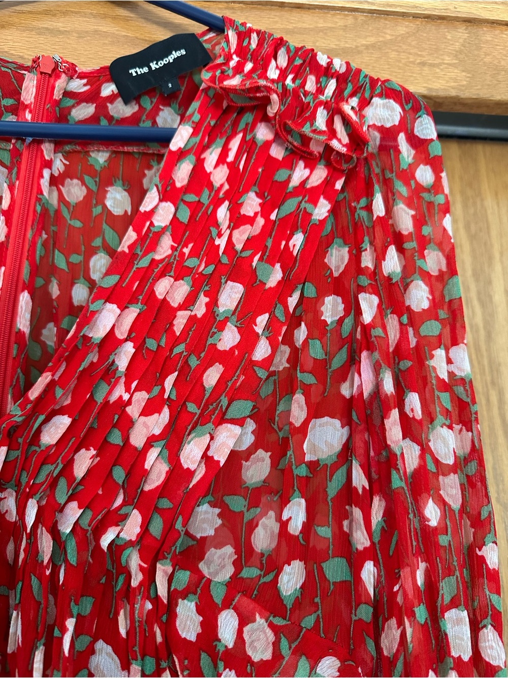 The Kooples Rosa Rosa Red Floral Sheer Dress Size M (2) - Picture 9 of 14